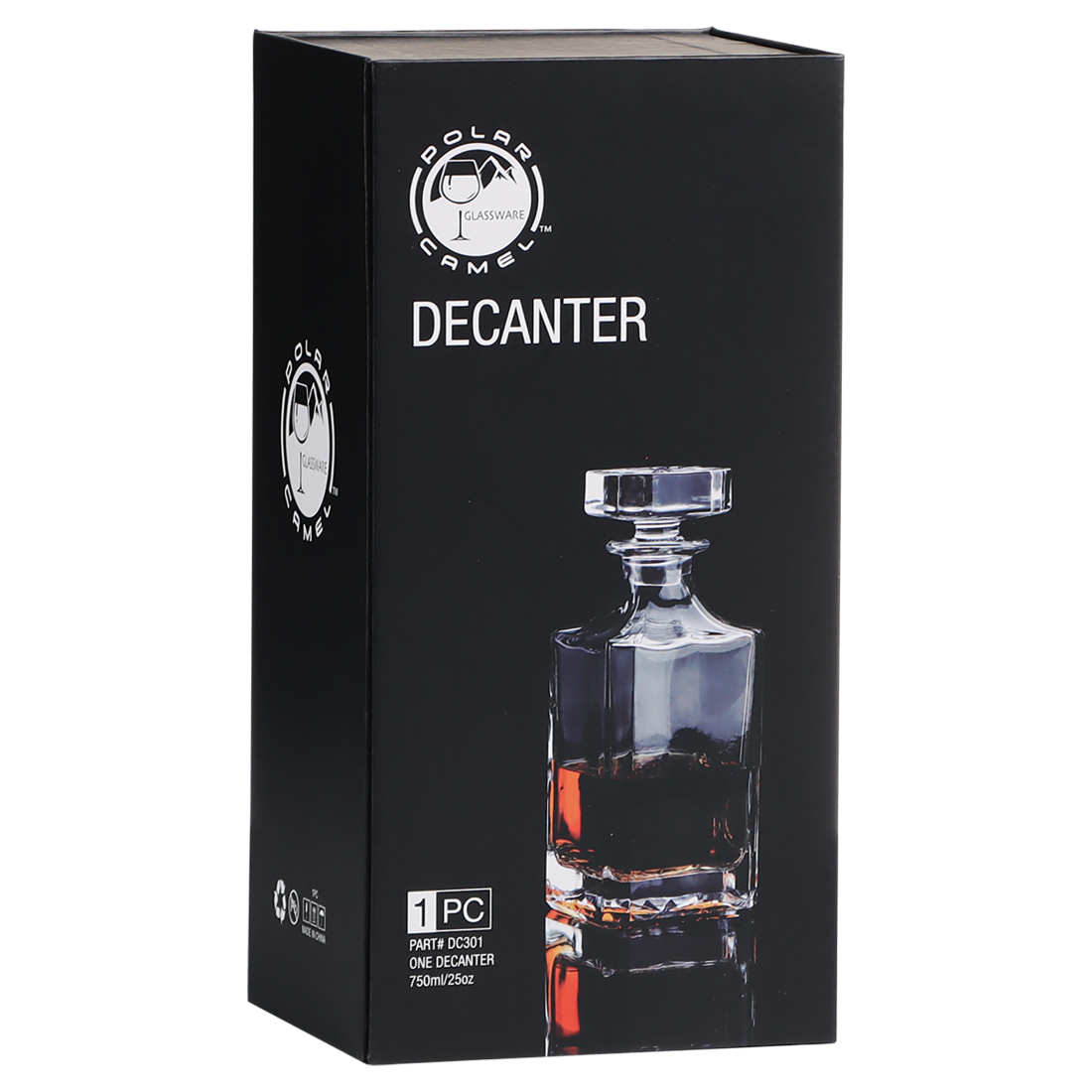 Bulk Custom Engraved - Polar Camel 750ml Rectangle Glass Decanter in a Black Gift Box - Bulk Engraving