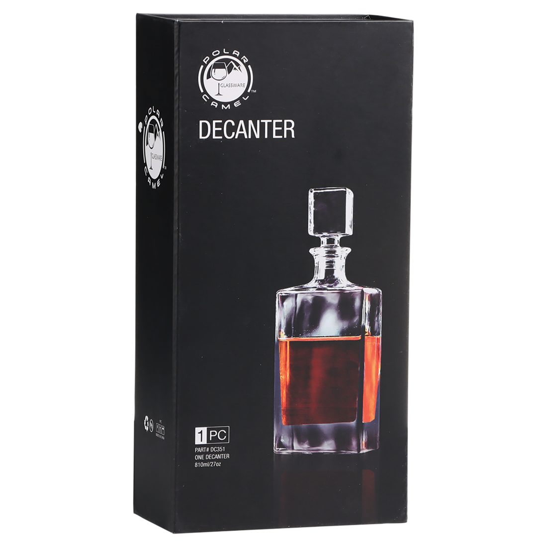 Bulk Custom Engraved - Polar Camel 810ml Rectangle Glass Decanter in a Black Gift Box - Bulk Engraving