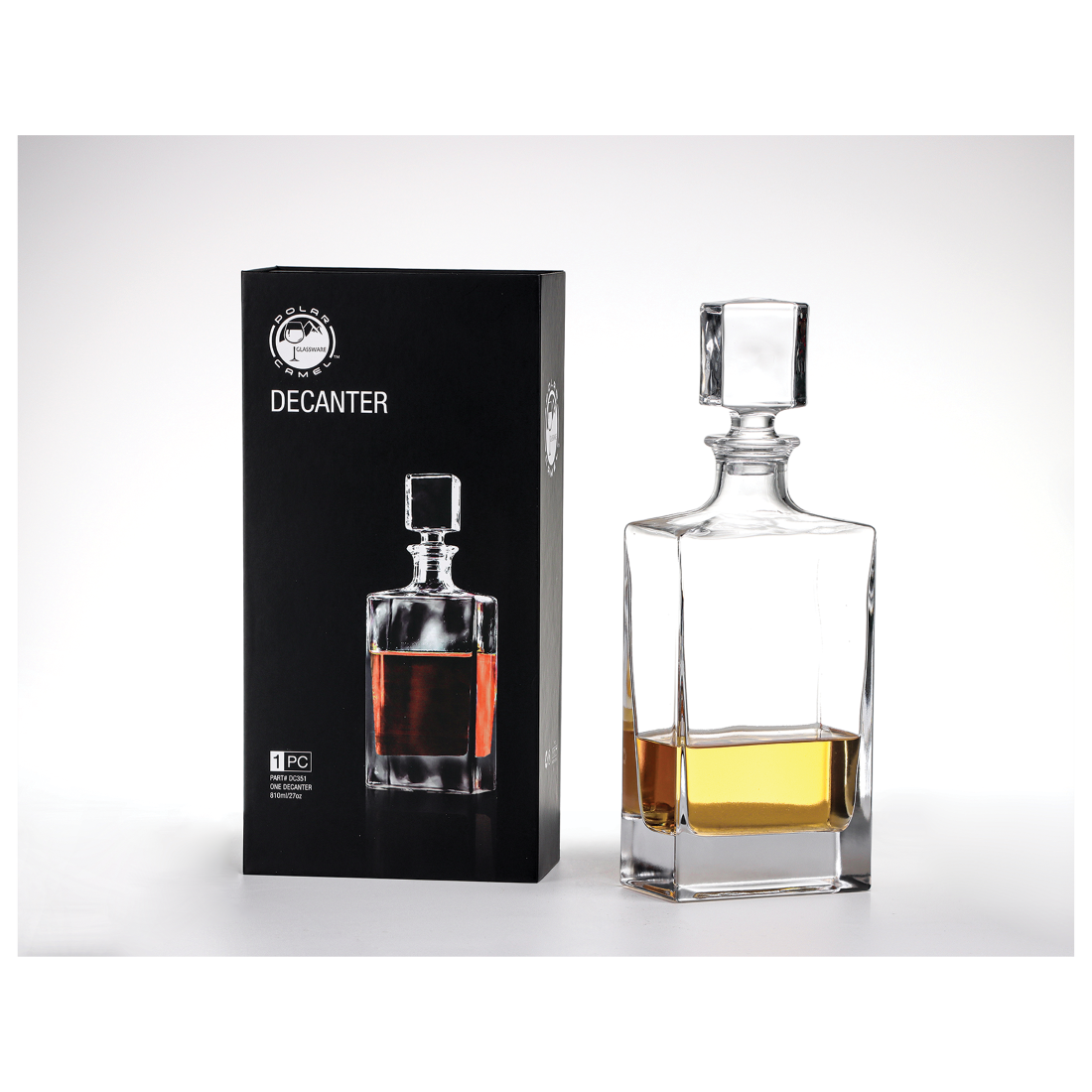 Bulk Custom Engraved - Polar Camel 810ml Rectangle Glass Decanter in a Black Gift Box - Bulk Engraving