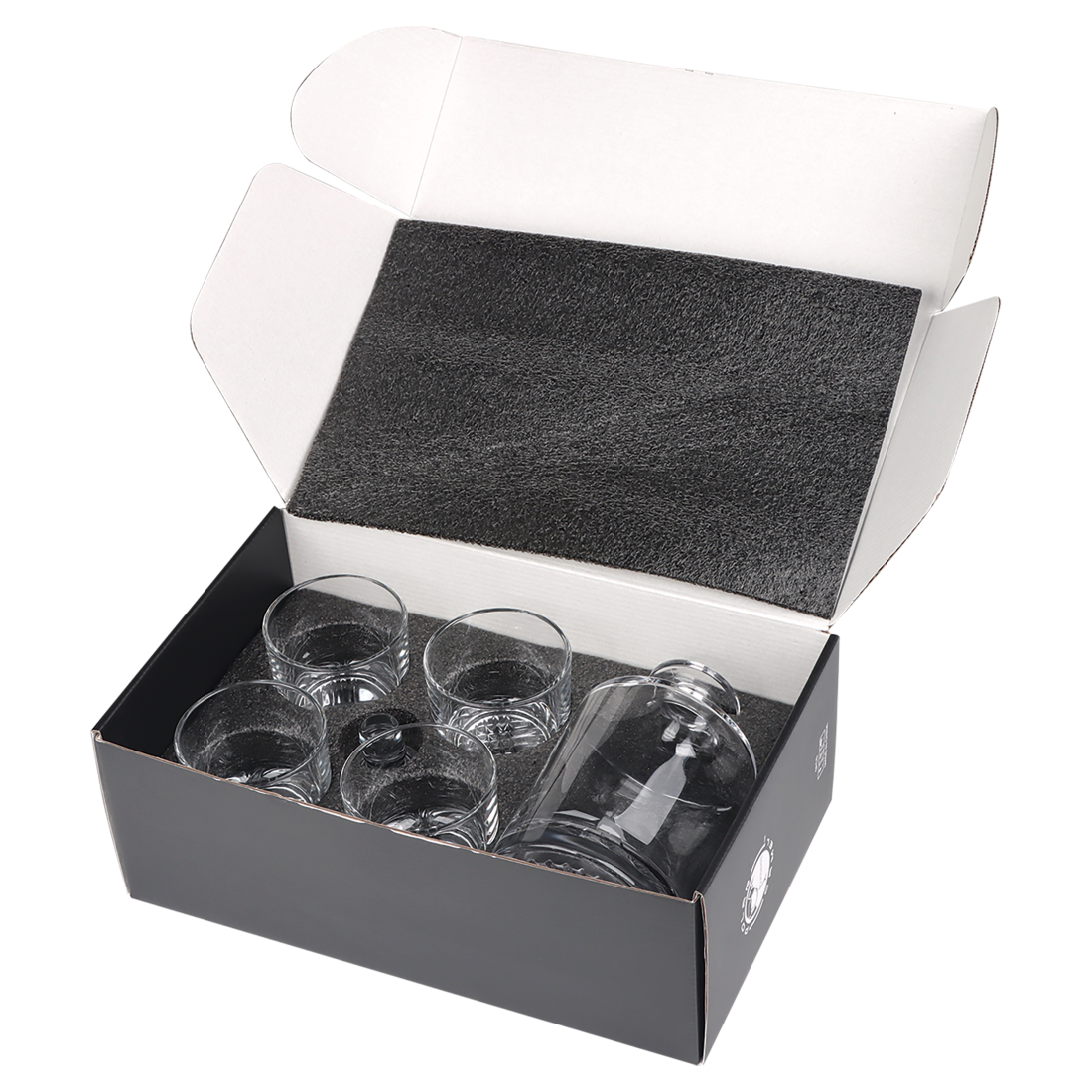 Bulk Custom Engraved - Polar Camel 850ml Rectangle Glass Decanter Set with Four Glasses in a Black Gift Box - Bulk Engraving