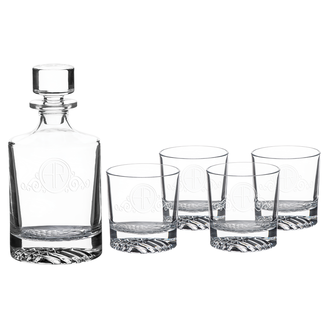 Bulk Custom Engraved - Polar Camel 850ml Rectangle Glass Decanter Set with Four Glasses in a Black Gift Box - Bulk Engraving