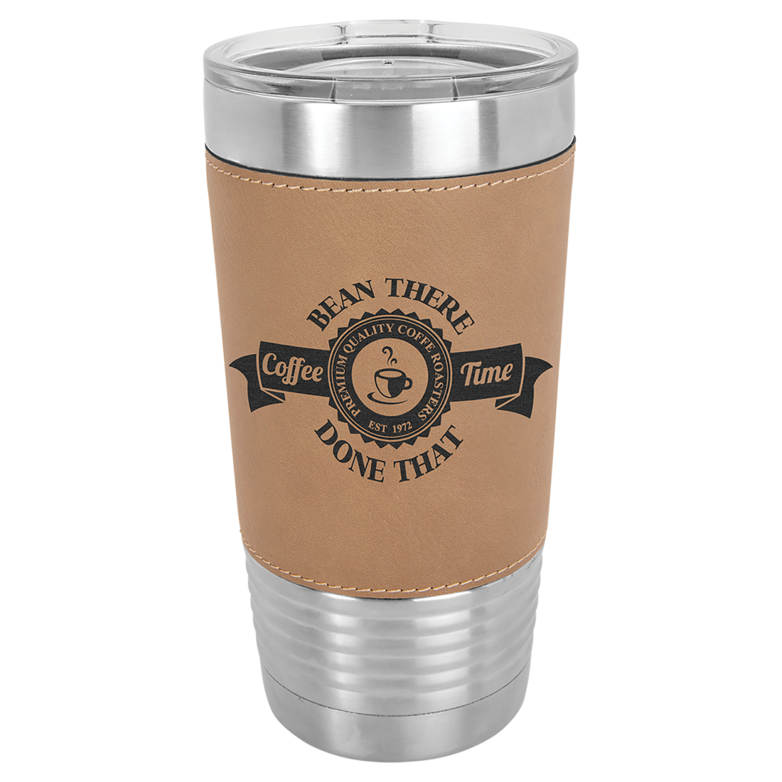 Bulk Custom Engraved - Polar Camel Laserable Leatherette 20 oz Tumbler - Vacuum Insulated Ringneck Tumbler with Clear Lid - Bulk Engraving