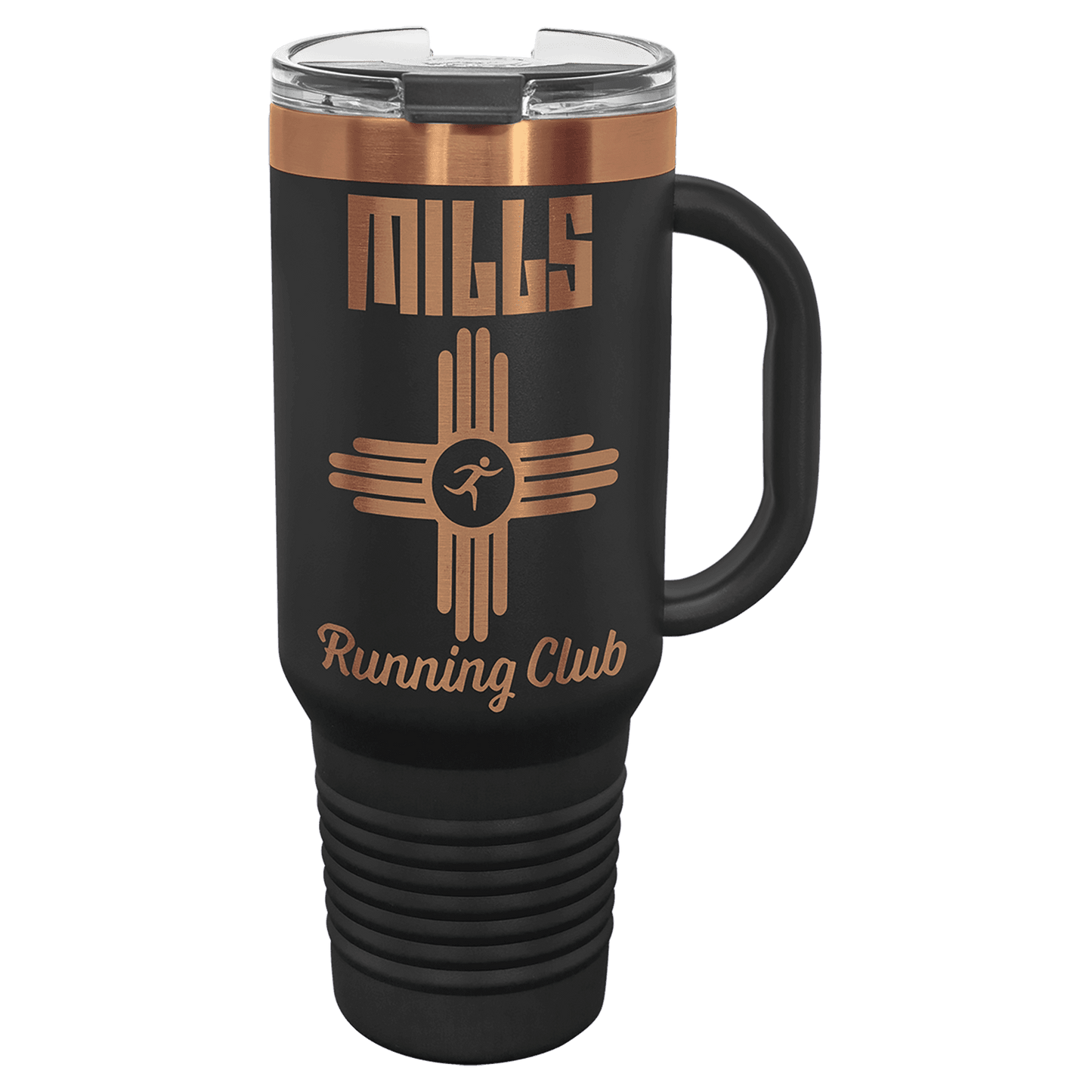Polar Camel 40 oz. Black/Rose Gold Travel Mug with Handle, Straw Included - Bulk Engraving