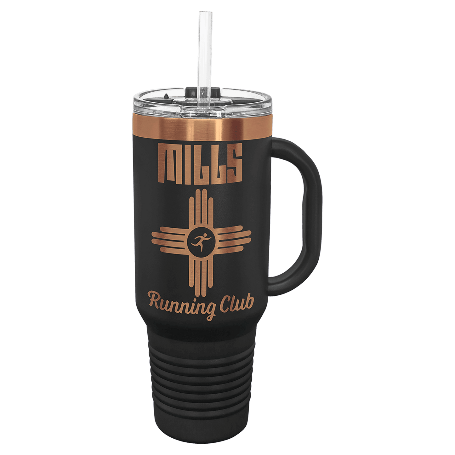Polar Camel 40 oz. Black/Rose Gold Travel Mug with Handle, Straw Included - Bulk Engraving