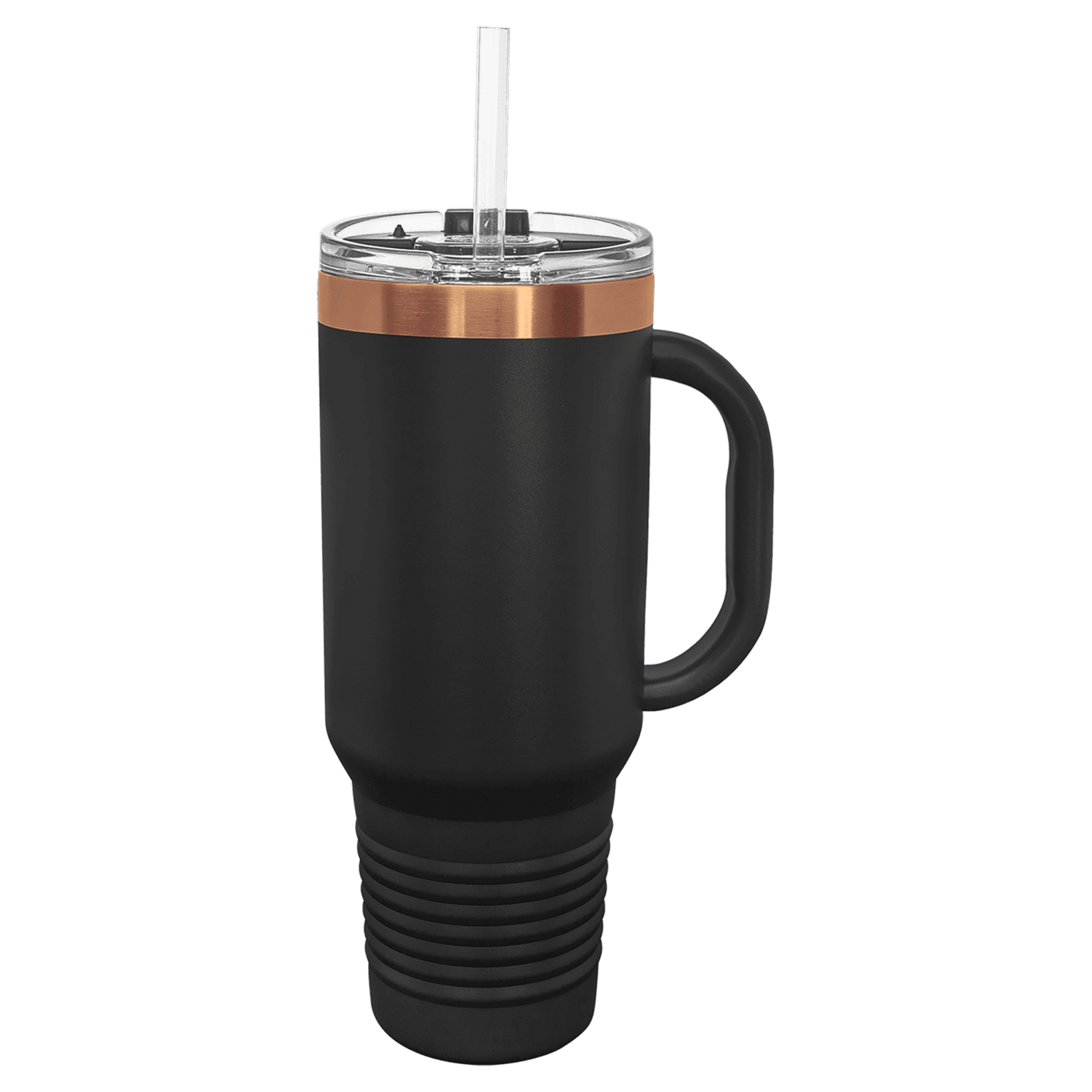 Polar Camel 40 oz. Black/Rose Gold Travel Mug with Handle, Straw Included - Bulk Engraving