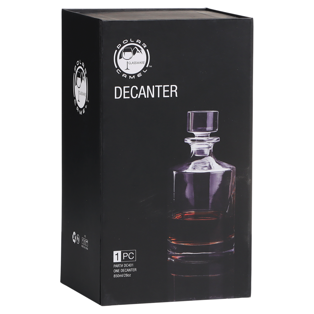 Bulk Custom Engraved - Polar Camel 850ml Rectangle Glass Decanter in a Black Gift Box - Bulk Engraving