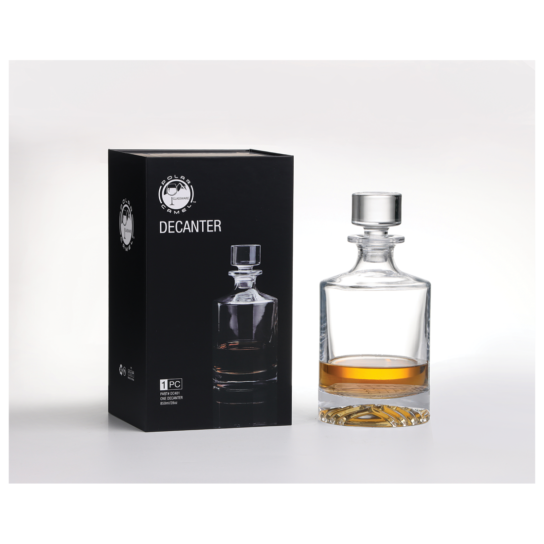 Bulk Custom Engraved - Polar Camel 850ml Rectangle Glass Decanter in a Black Gift Box - Bulk Engraving