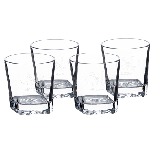 Bulk Custom Engraved - 11 oz. Square Rocks Glasses in Printed Gift Box Set of 4 - Bulk Engraving