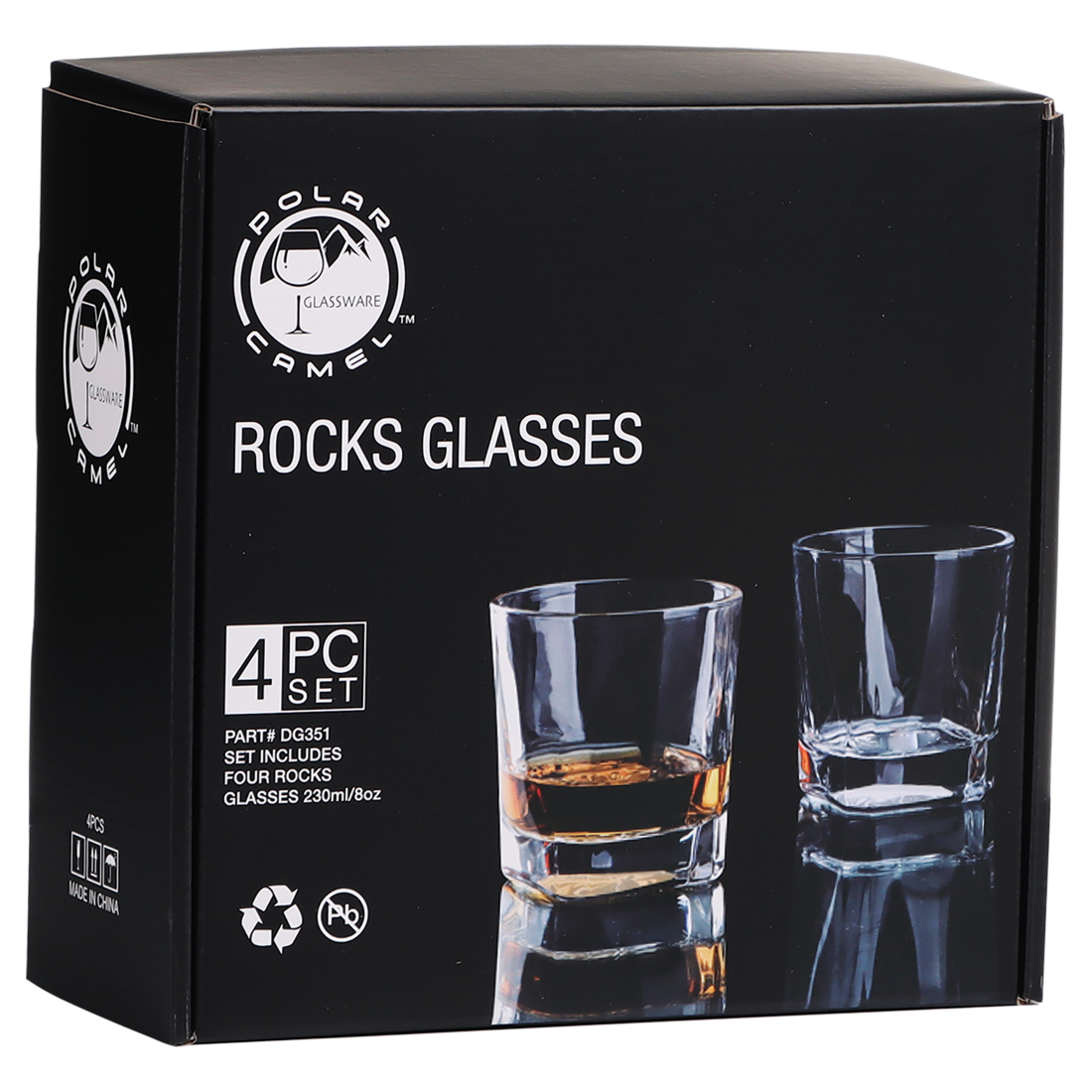 Bulk Custom Engraved - 8 oz. Rectangle Rocks Glasses in a Gift Box Set of 4 - Bulk Engraving