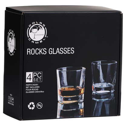 Bulk Custom Engraved - 8 oz. Rectangle Rocks Glasses in a Gift Box Set of 4 - Bulk Engraving