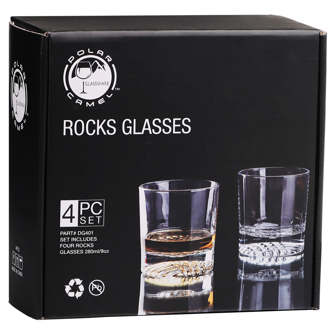 Bulk Custom Engraved - 9 oz. Round Rocks Glass in a Gift Box Set of 4 - Bulk Engraving