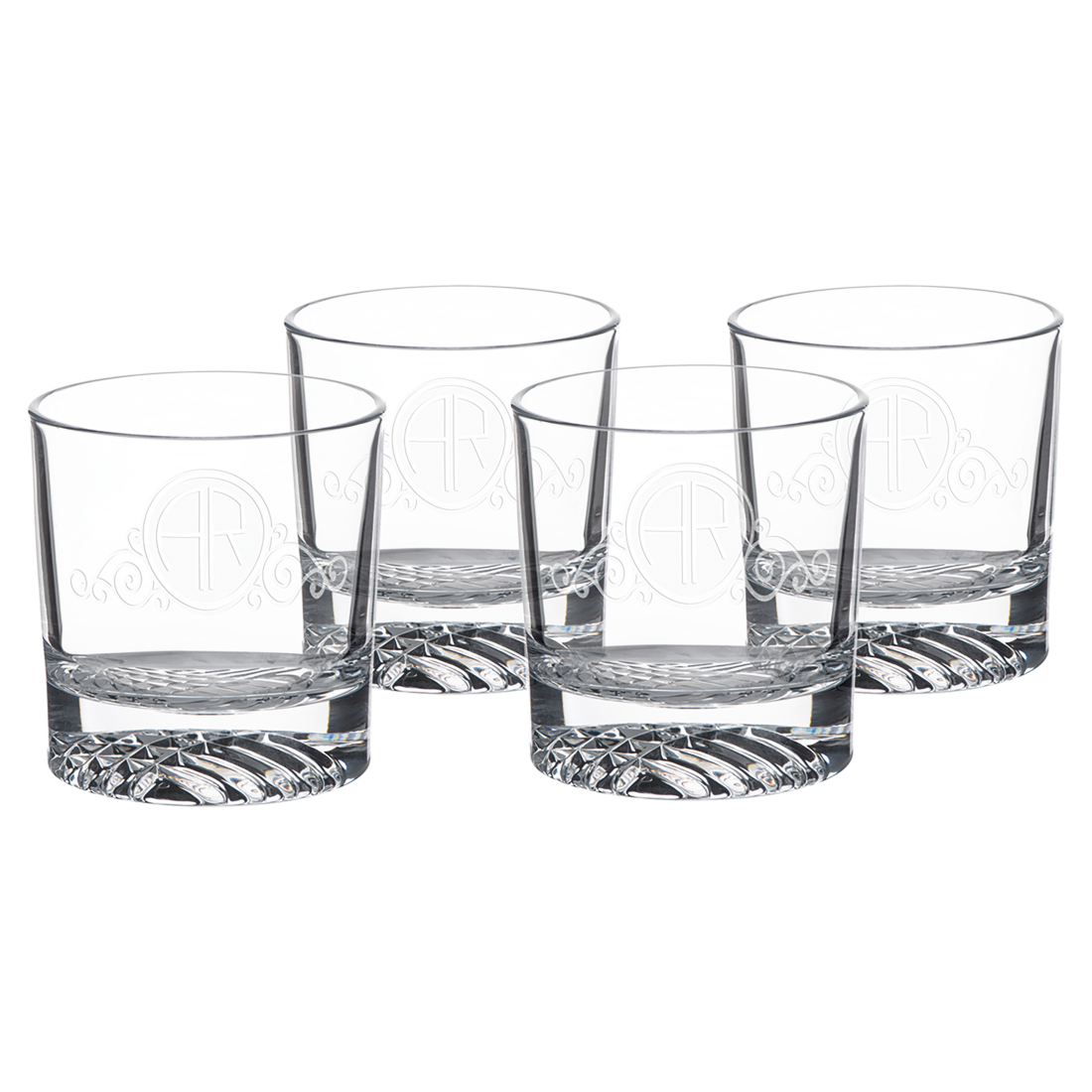 Bulk Custom Engraved - 9 oz. Round Rocks Glass in a Gift Box Set of 4 - Bulk Engraving