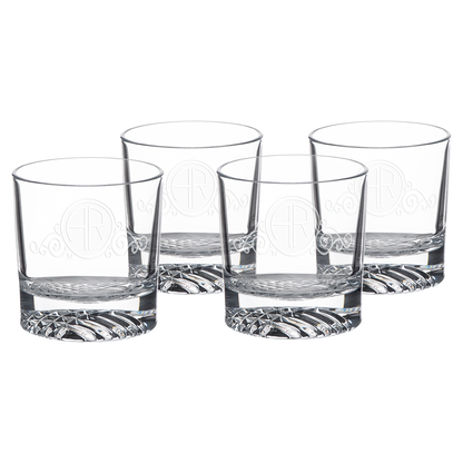 Bulk Custom Engraved - 9 oz. Round Rocks Glass in a Gift Box Set of 4 - Bulk Engraving