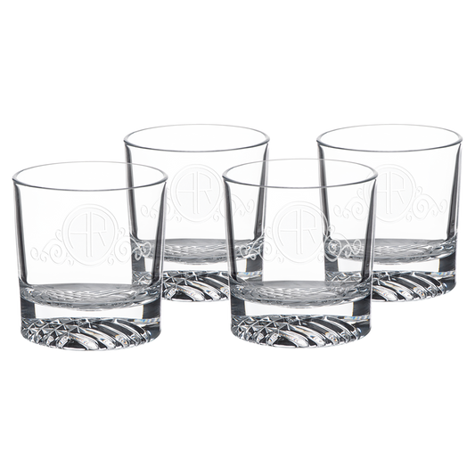 Bulk Custom Engraved - 9 oz. Round Rocks Glass in a Gift Box Set of 4 - Bulk Engraving