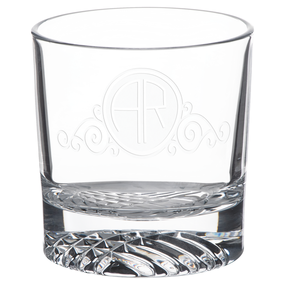 Bulk Custom Engraved - 9 oz. Round Rocks Glass in a Gift Box Set of 4 - Bulk Engraving