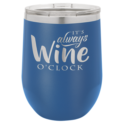 Bulk Custom Engraved - Polar Camel 12 oz. Stemless Wine Tumber - Vacuum Insulated Ringneck Tumbler with Clear Lid - Bulk Engraving