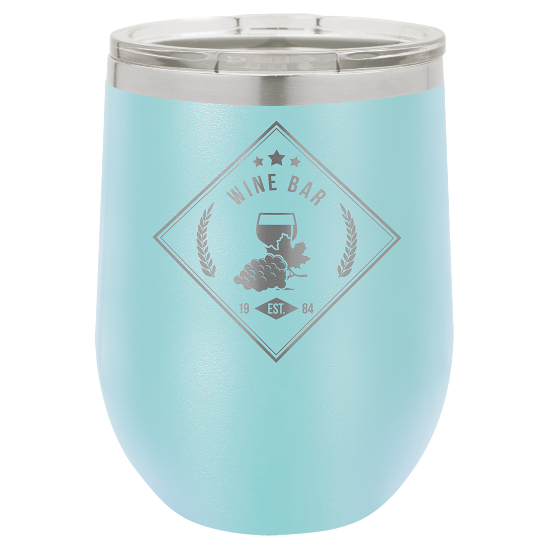 Bulk Custom Engraved - Polar Camel 12 oz. Stemless Wine Tumber - Vacuum Insulated Ringneck Tumbler with Clear Lid - Bulk Engraving