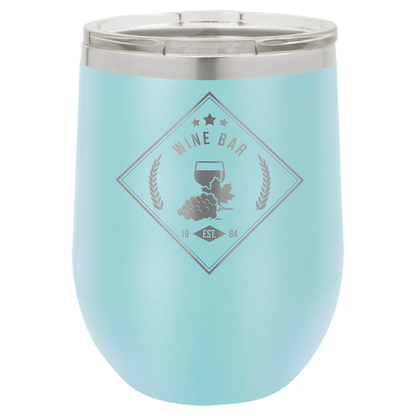 Bulk Custom Engraved - Polar Camel 12 oz. Stemless Wine Tumber - Vacuum Insulated Ringneck Tumbler with Clear Lid - Bulk Engraving