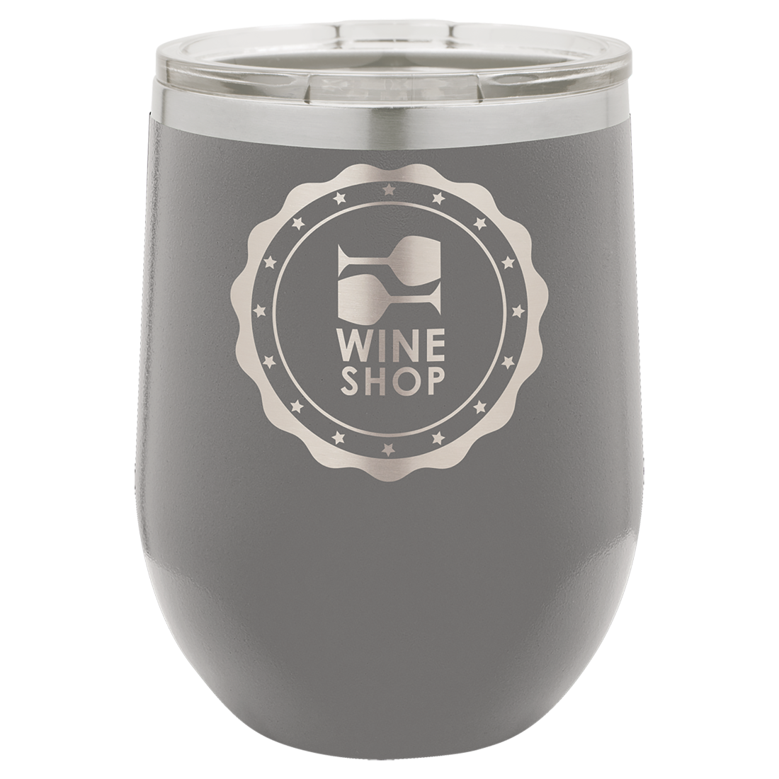 Bulk Custom Engraved - Polar Camel 12 oz. Stemless Wine Tumber - Vacuum Insulated Ringneck Tumbler with Clear Lid - Bulk Engraving