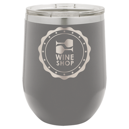 Bulk Custom Engraved - Polar Camel 12 oz. Stemless Wine Tumber - Vacuum Insulated Ringneck Tumbler with Clear Lid - Bulk Engraving