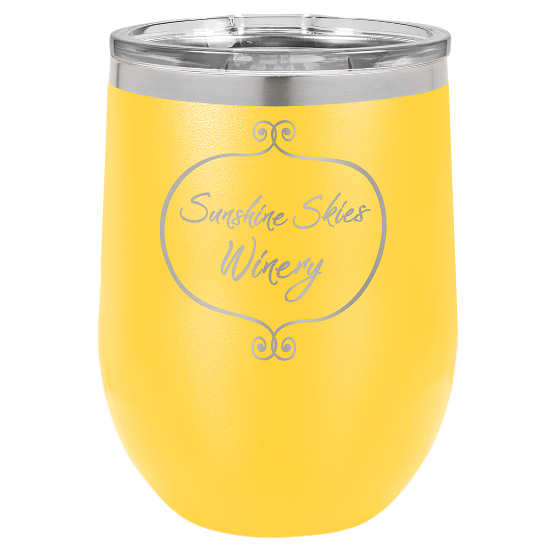 Bulk Custom Engraved - Polar Camel 12 oz. Stemless Wine Tumber - Vacuum Insulated Ringneck Tumbler with Clear Lid - Bulk Engraving