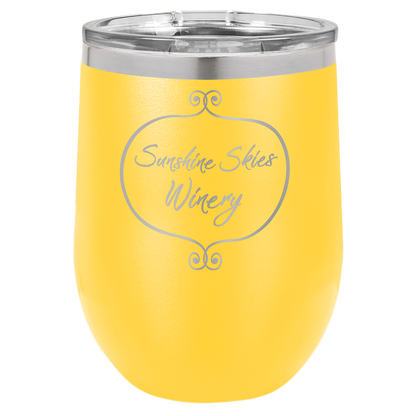 Bulk Custom Engraved - Polar Camel 12 oz. Stemless Wine Tumber - Vacuum Insulated Ringneck Tumbler with Clear Lid - Bulk Engraving