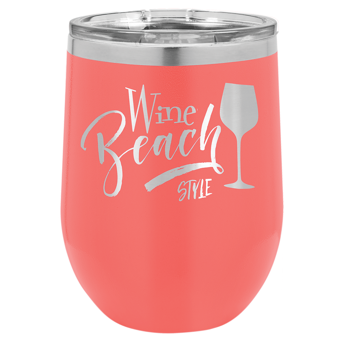 Bulk Custom Engraved - Polar Camel 12 oz. Stemless Wine Tumber - Vacuum Insulated Ringneck Tumbler with Clear Lid - Bulk Engraving