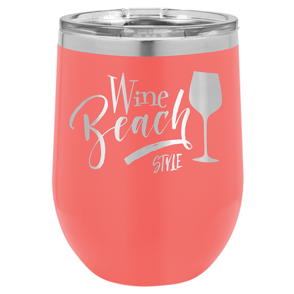 Bulk Custom Engraved - Polar Camel 12 oz. Stemless Wine Tumber - Vacuum Insulated Ringneck Tumbler with Clear Lid - Bulk Engraving