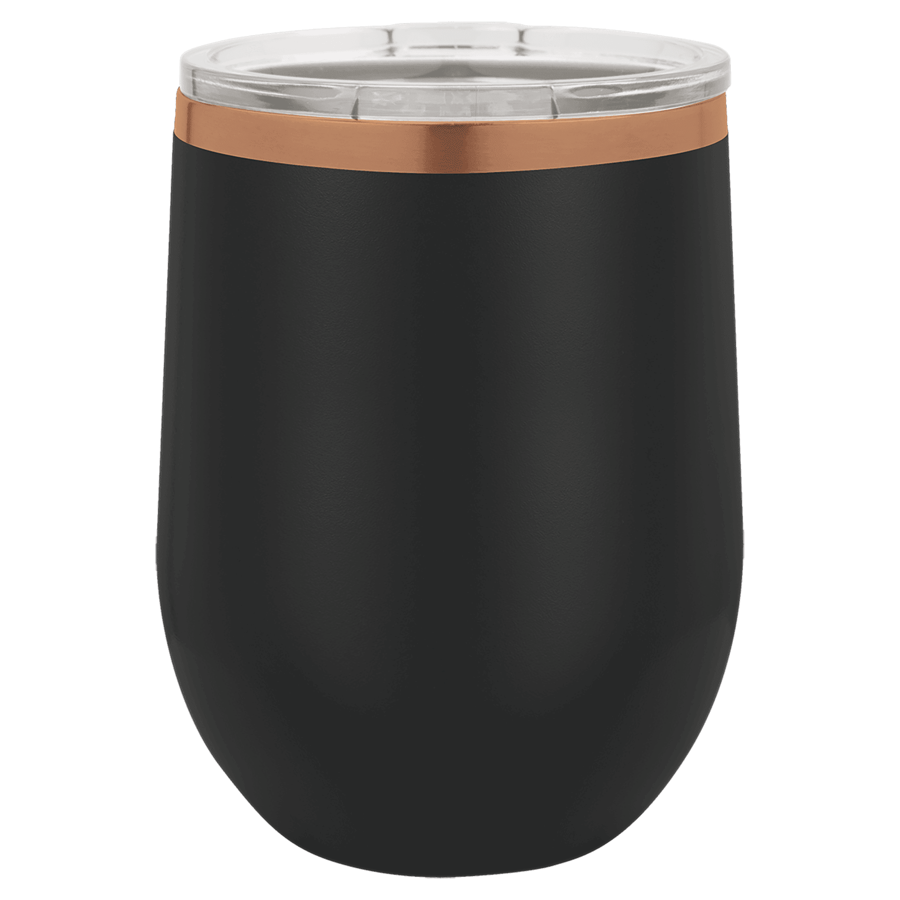 Bulk Custom Engraved - Polar Camel 12 oz. Black/Rose Gold Stemless Wine Tumbler with Clear Lid - Bulk Engraving